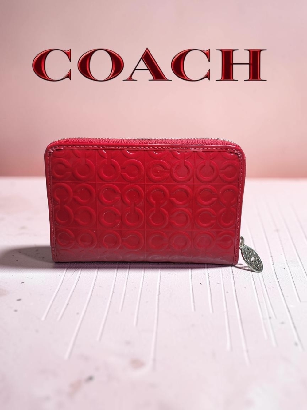 Coach Red Embossed Signature Zip-Around Planner Wallet 2012 Like New